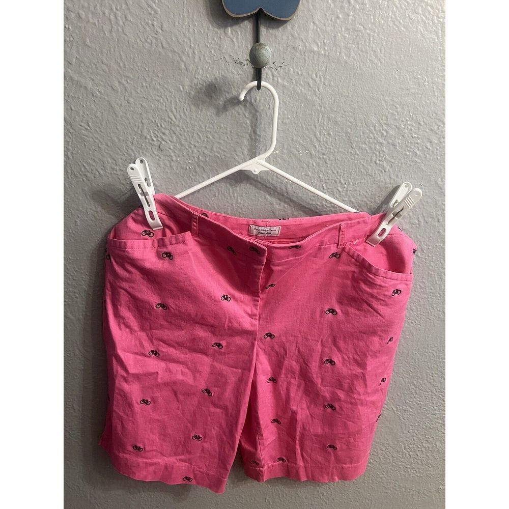 Charter Club Pant Shop Pink Embroidered Bicycle Design Bermuda Shorts Size‎ 18